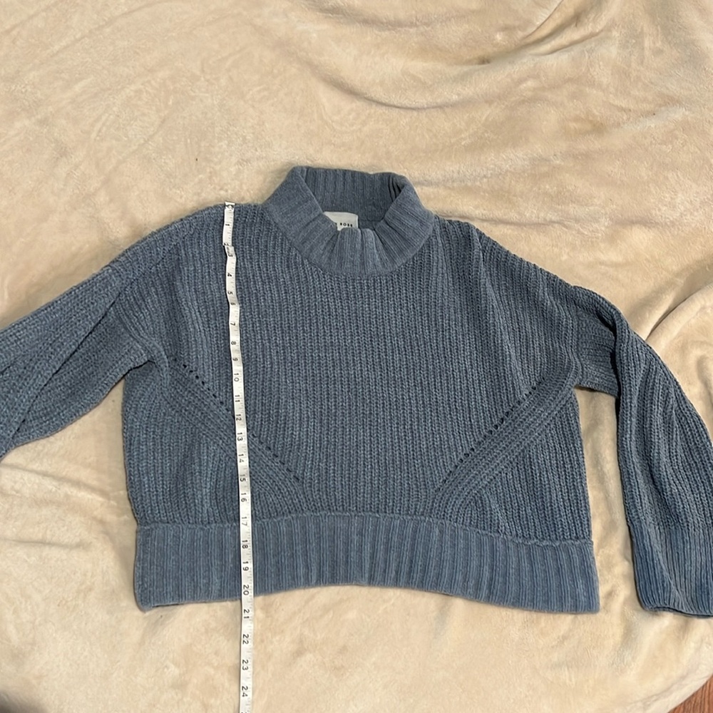 Pink Rose Soft Blue Cozy Knit Crop Sweater with a High Neck